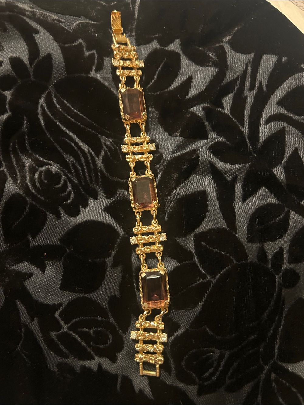 Sarah Coventry Gold-Tone Bracelet with Amber-Brown Rectangular Stones